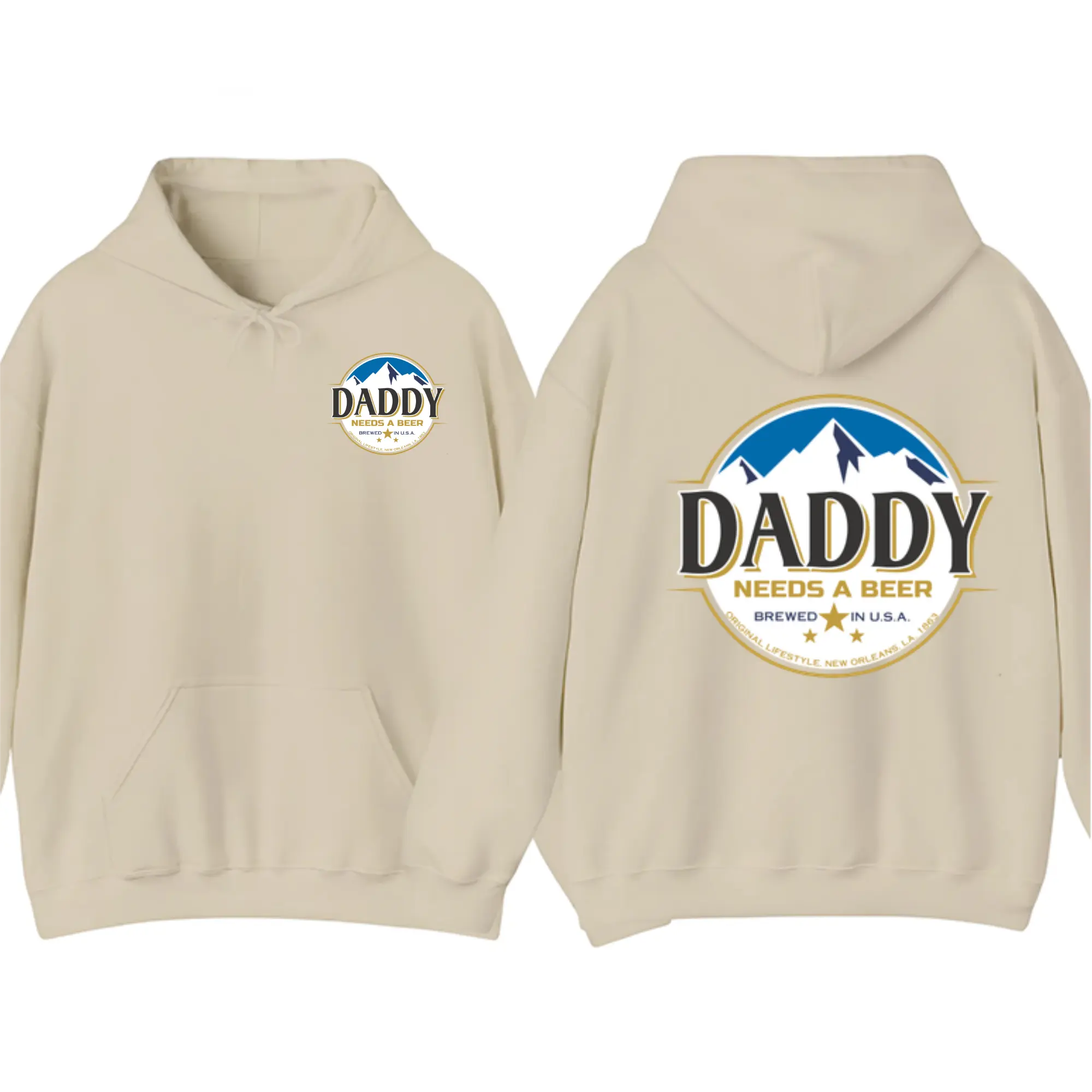 Daddy Needs A Beer 2-sided Hoodie, Funny Dad Graphic Hoodie, Beer Lover Gift, Casual Menswear, Trendy Drinking Streetwear