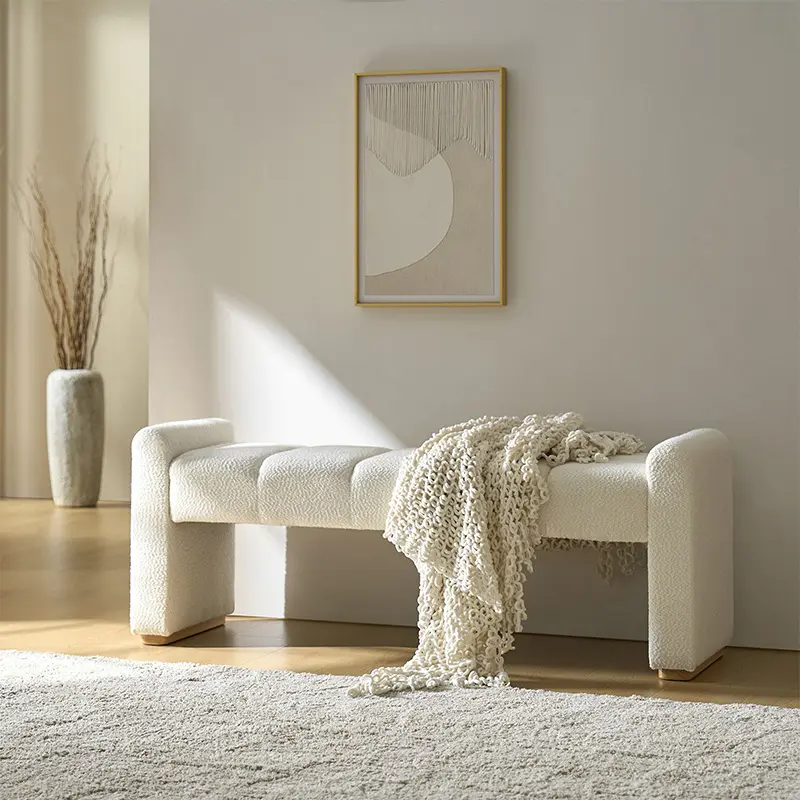 【Summer Sale】Hulala Jonas Contemporary Mudroom Bench with Unique Piano Key Accents, Sturdy Rubber Wood Legs, Thick Padded Cushion, Modern Design & Entryway Fit, Footstool