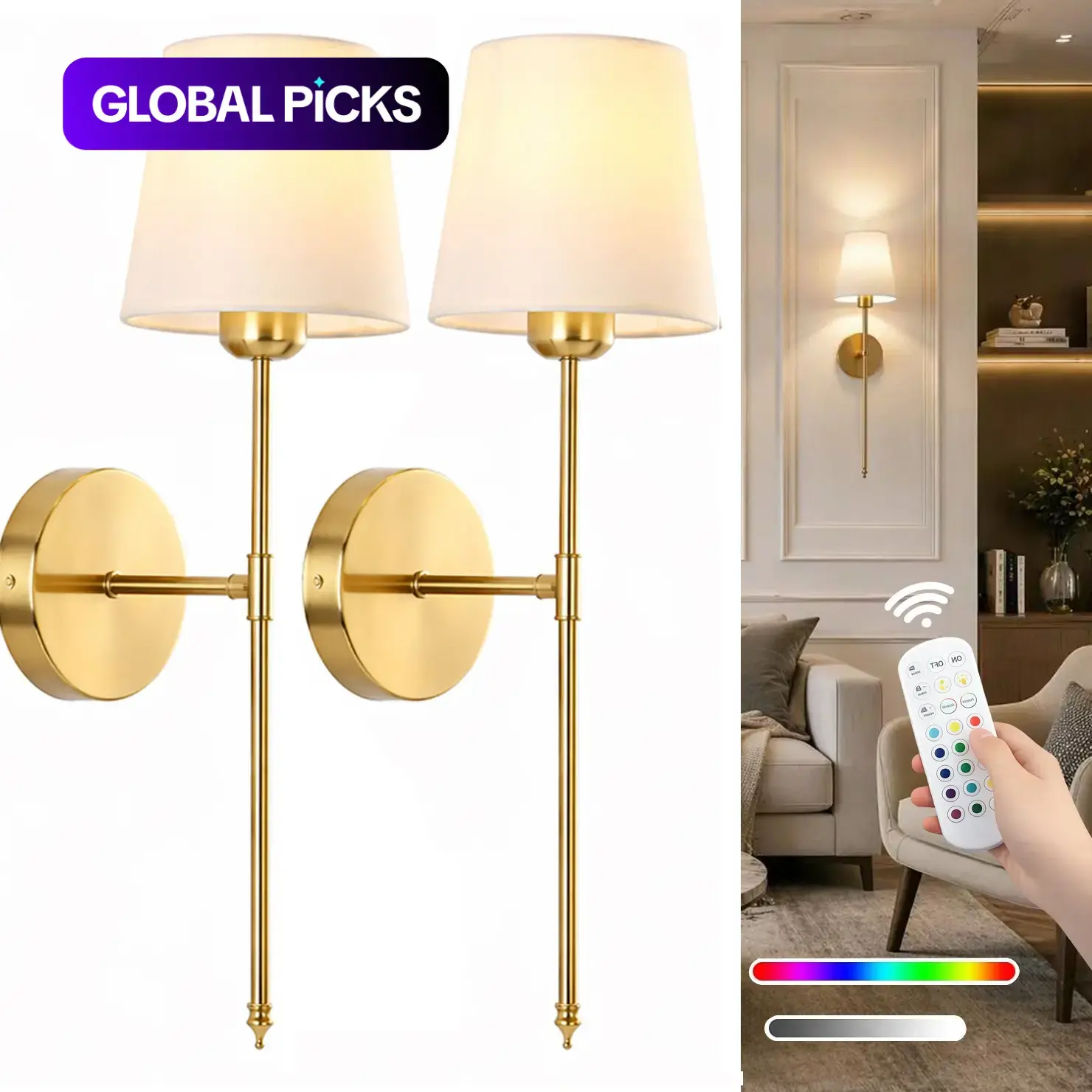 Wireless Battery-Powered Wall Lamps in /, Remote Control Bedroom Lights, Indoor Lighting, Rechargeable Multi-Color Bulbs for Living Room & Hallway, Adjustable Lights, Dimmable Lights, Decorative Wall Light Home Lighting #GLOBAL PICKS
