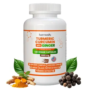 HARMONIFY Turmeric Curcumin Supplement with Ginger, Ceylon Cinnamon & Black Pepper Extract 5 in 1 Formula, 1000 mg, Edible Fitness Dietary Optimum
