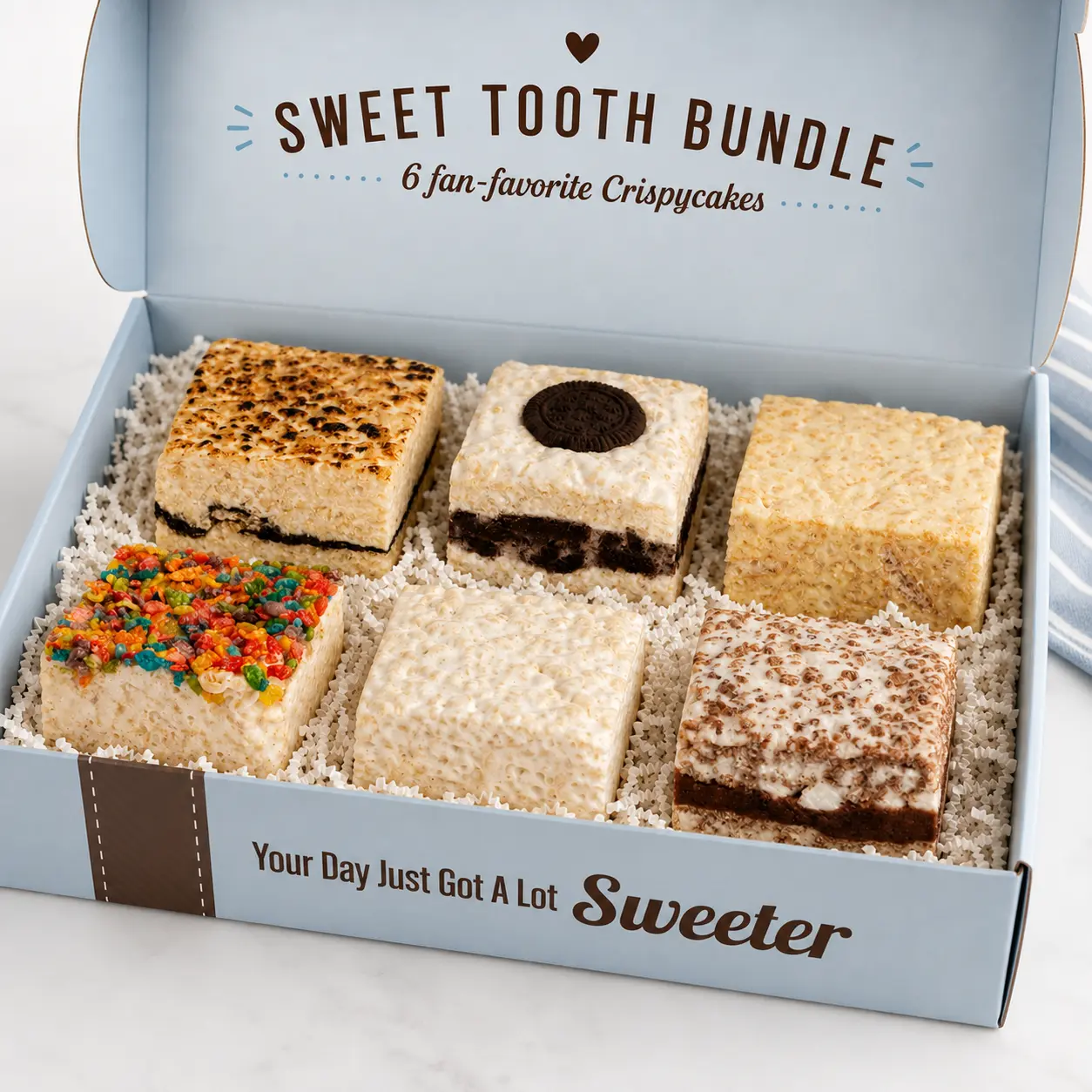 Sweet Tooth Bundle - 6 Fan-Favorite Crispycakes Variety Pack with Banana Pudding, Plain & Sweet, S'mores, Fruity Crispies, Cookies & Cream, and Cocoa Crispy