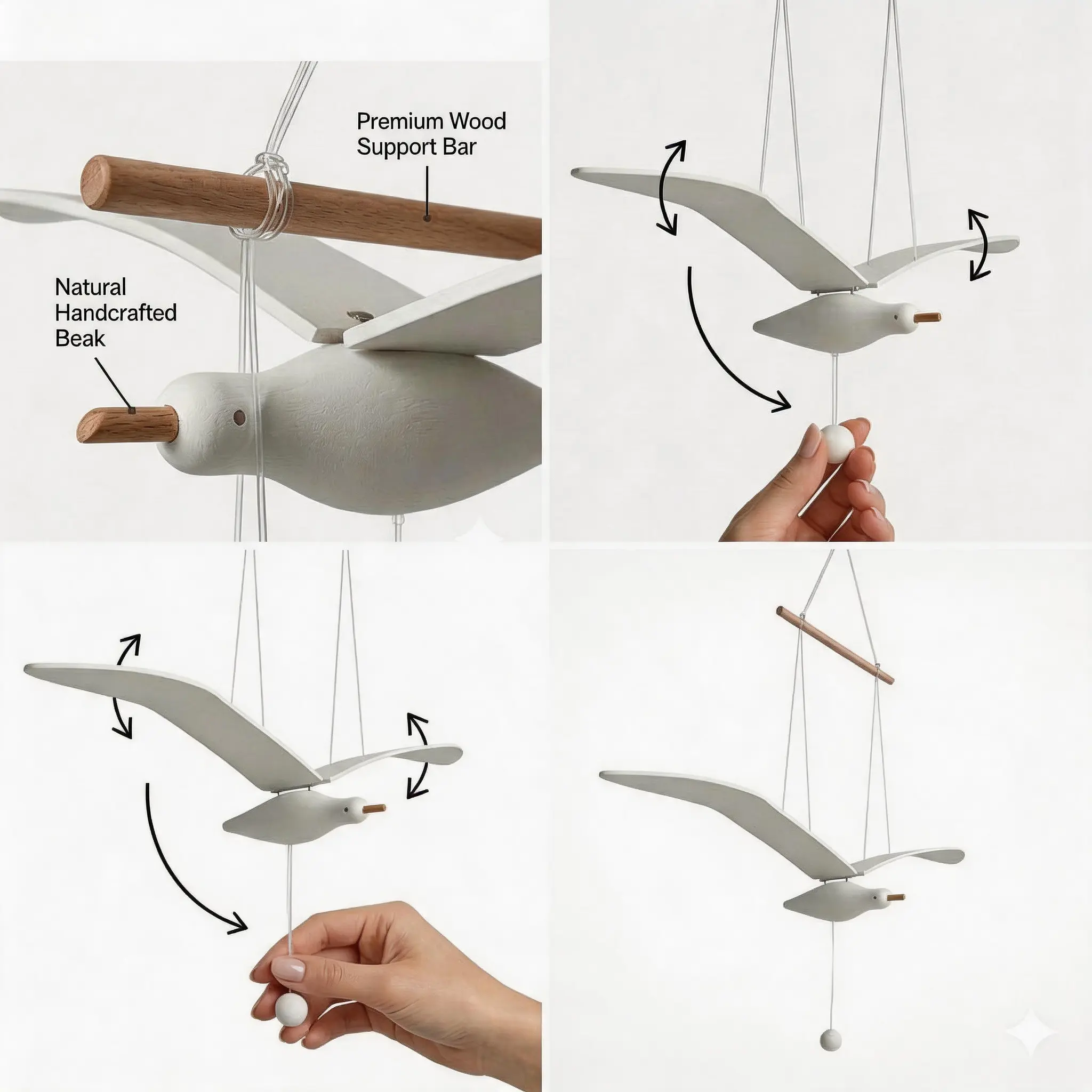 Handcrafted Wooden Seagull Hanging Decor | Large Flying Bird Ceiling Pendant | Modern Coastal Ocean Theme Ornament for Bedroom & Office | Perfect Holiday Gift Hangable Decoration