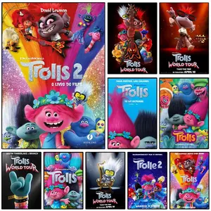 Trolls Band T-Together Cartoon Classic Movie Poster Sticky Wall Art Printing Waterproof Modern Aesthetic Home Living Bedroom Decor Trendy Room Decoration Gift Durable High Quality