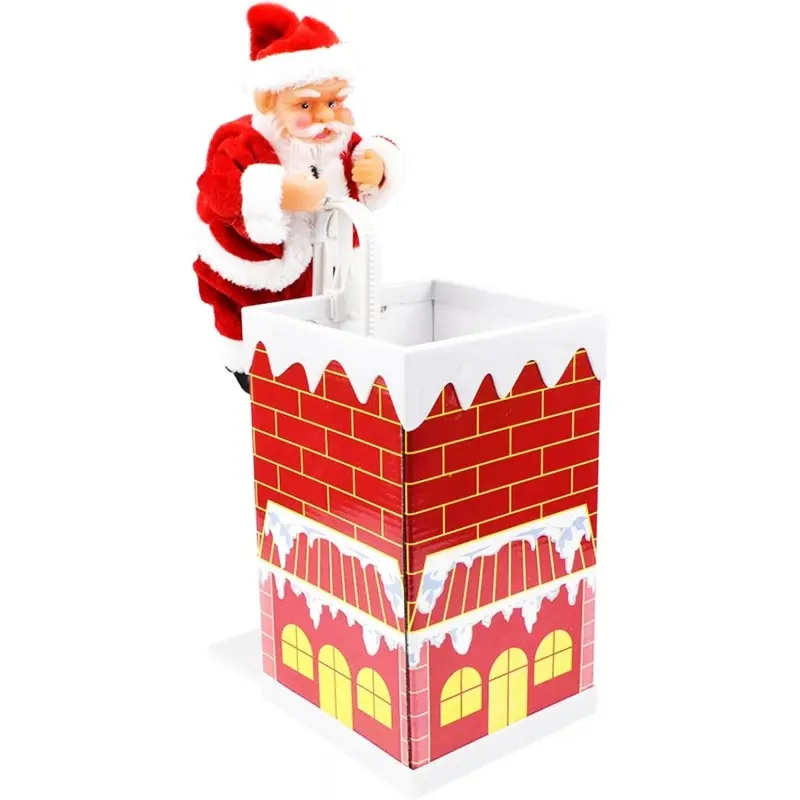 Cute Santa Climbing Down Chimney Musical Desktop Ornament - Dancing Figurine, Christmas Decor, Festive Home Decoration, Cute Ornament