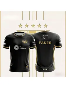 Faker Jersey League of Legends 2025 World Championship All Black Team T-shirt Lol Esports Lck T1 Team Large Top Short Sleeve T-shirt Team Kit Quick drying Sweat absorbing Breathable Fan Support