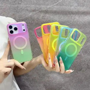 Soft-Touch Holographic Gradient Magnetic Case for iPhone 17 Pro Max / 16 Pro / 15 / 14 – Matte Hard Shell