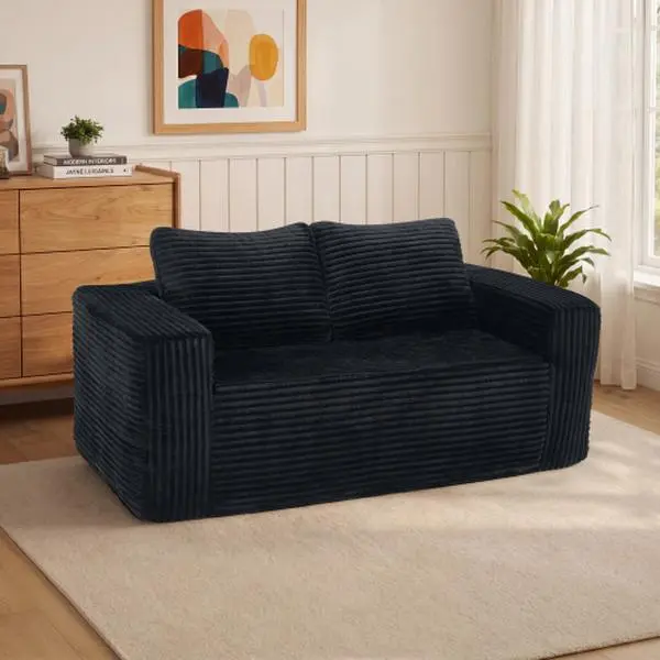 63 Inch Loveseat No Frame Compressed Sofa, High Density Sponge Upholstered Premium Corduroy Couch, Comfortable Seating for Bedroom Office Small Space