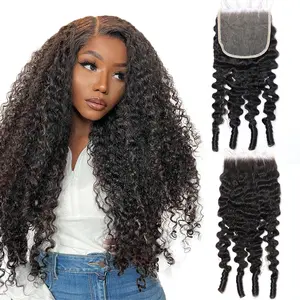 Burmese Curly Lace Closure 5x5 4x4 HD Transparent Lace 100% Virgin Human Hair Burmese Curly with Spiral Ends Lace Closure Free Part 15A Virgin Human Hair Extensions 180% Density Closure Pre Plucked Natural Black Color