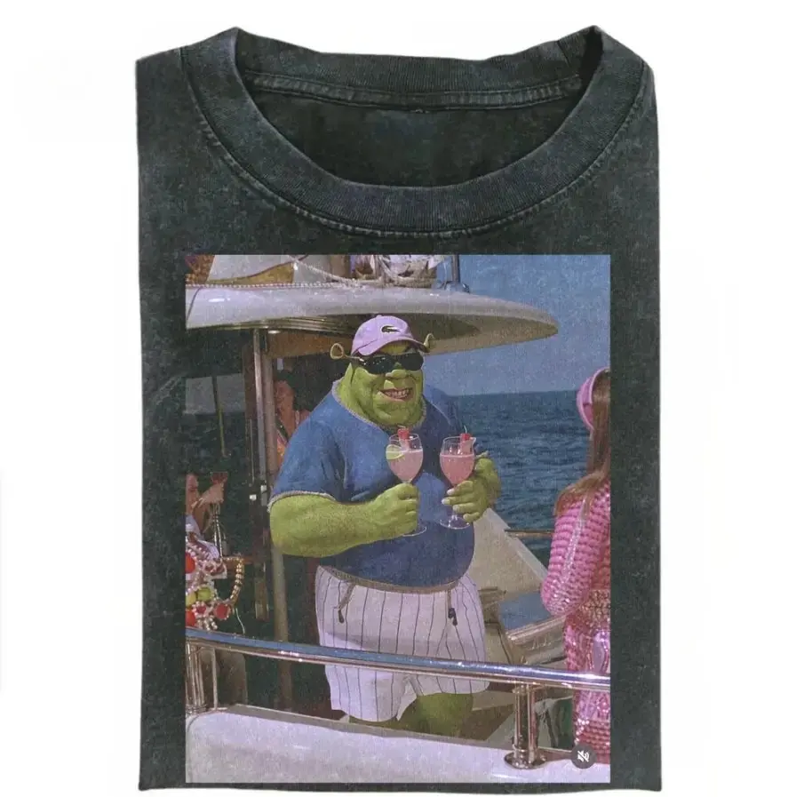 Shrek Vacation Graphic Tee, Shrek in Vacation Mode Shirt, Shrek with Drinks Graphic Tee, Funny Shrek Shirt, Meme Shirt, Gift for Men, Gift for Women