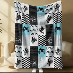 ATV Off-Road Dirt Bike Theme Flannel Blanket,Braaap Off-Road Racing Patchwork Print Throw Blanket,All-Season Cozy Warm Blanket,Holiday Birthday Gift Blanket for Men & Boys,for Bedroom Dorm Couch Decor,Perfect for Motocross Racing Fans