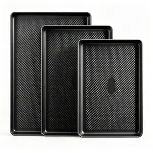 Baking Sheet Pan Set, no burn baking sheets，Thick Heavy Duty Cookie Sheet with Diamond Texture Pattern, Nonstick Baking Tray for Oven, Carbon Steel Half, Jerry Roll Pan, Set of 3