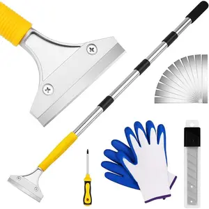 Scraper Tool 5.4ft (65in) Adjustable Floor Scraper Long Handle Heavy Duty Paint Scraper 4 Inch Razor Blade Scraper for Windows Glass Cleaning Shower Gum Tile Scraper Ceiling Scraper
