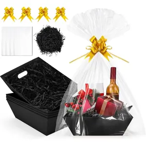 EVELOMO 5 Pack Empty Gift Baskets to Fill - 12" x 10" Large Baskets for Gifts Empty, Sturdy DIY Gifts Baskets Sets with 200g Crinkle Cut Papers for Birthda
