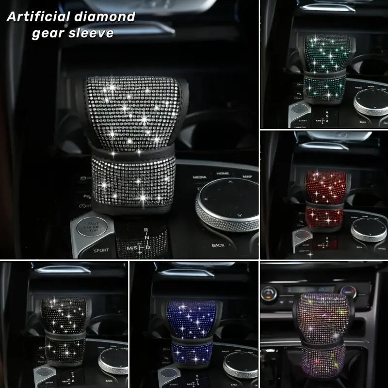 Automobile artificial diamond gear protection cover, shiny high-end car interior, car shift cover/gear lever cover, high-end stitching, car parts enthusiast, luxury car owner, unisex