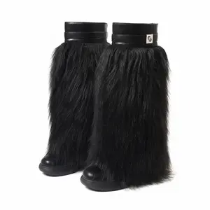 CELNEPHO Knee High Faux Fur Boots for Women Round Toe Chunky Platform Heel Hiden Side Zipper Closure Easy Pull on Gift Everyday Wear Party Dress Shoes