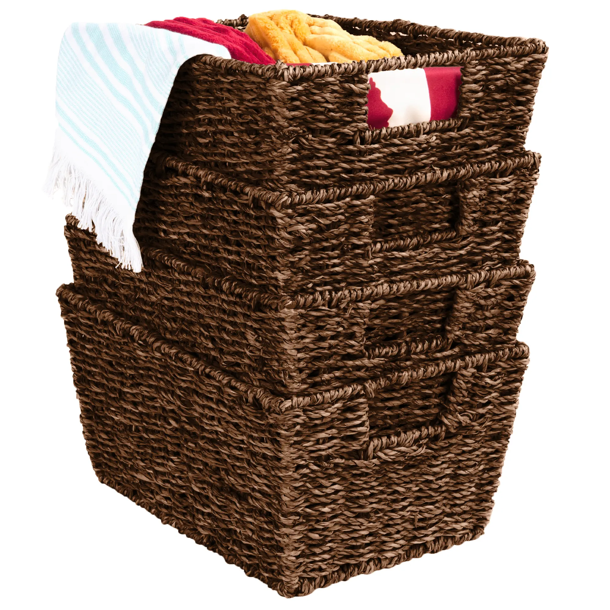 Best Choice Products Set of 4 Multipurpose Stackable Seagrass Storage Laundry Organizer Baskets w/ Handles Best Choice Products Set of 4 Multipurpose Stackable Seagrass Storage Laundry Organizer Baskets w/ Handles
