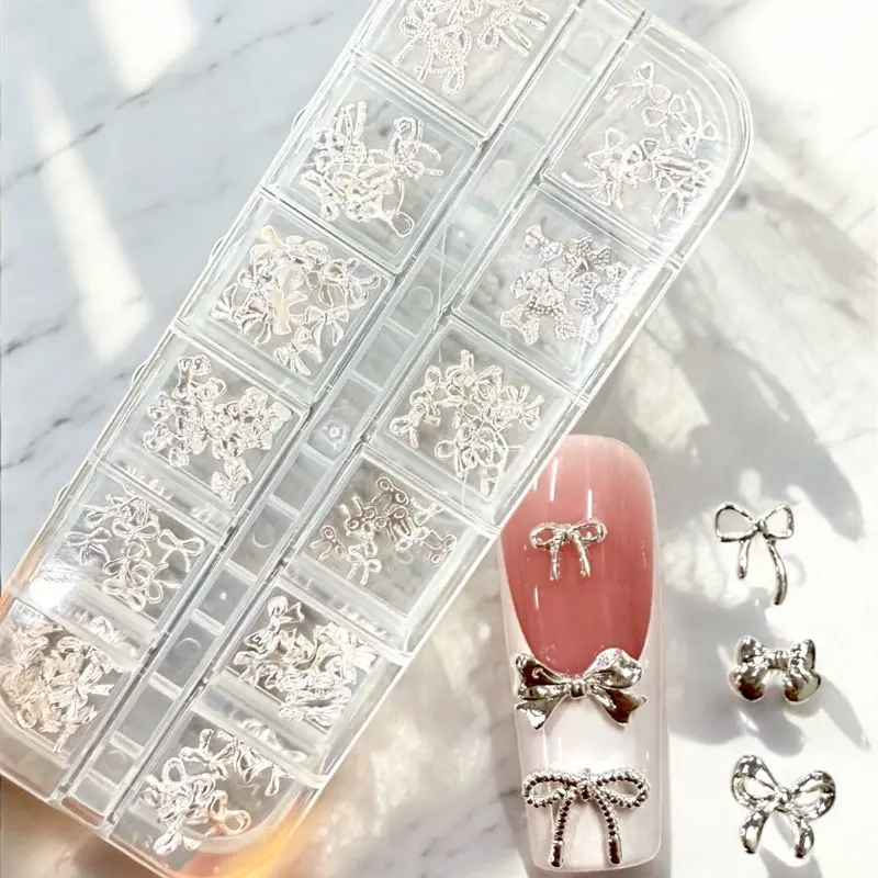 Set 120pcs Silver mini Bows Nail charms 12 designs Nail Art nail spring summer cute nail genZ y2k nails