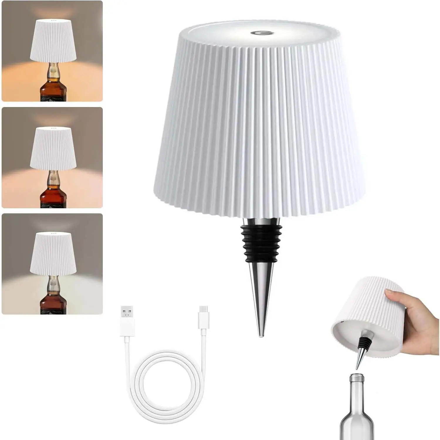 Cordless Wine Bottle Table Lamp - Rechargeable LED Mood Light for Home Bar Decor, 4000mAh Eco-Friendly Battery, 3-Color Stepless Dimming, USB Port, Charging Cable Included for Friends & Family