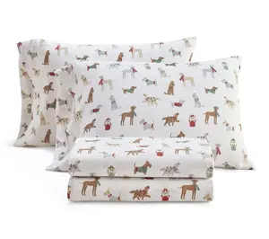 Martha Stewart Holiday Pups Flannel Queen Sheet Set