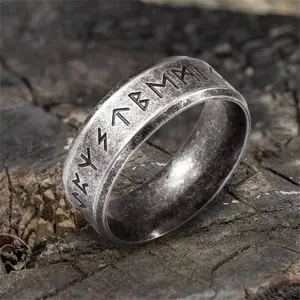 GTHIC Norse Rune Stainless Steel Viking Ring for Men Women Wedding Engagement Birthday Gift