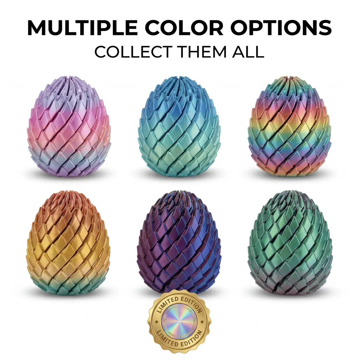3D Printing Spiral Dinosaur Egg Fidget Toy, Twistable Rotating Tactile Sensory Egg, Eco PLA Material Stress Relief Desk Ornament, Expandable Hand Play Toy with Holographic Gift Pouch, 7.5cm 80g, Exquisite Decor & Creative Gift for Friends and Family