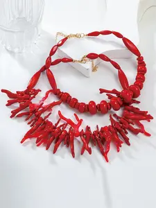 Boho Style Coral Beads Decor Necklace, Fashionable Jewelry for Women & Girls, Trendy All-match & Exquisite Jewelry for Birthday Gift, Elegant Necklace, Beaded Necklaces