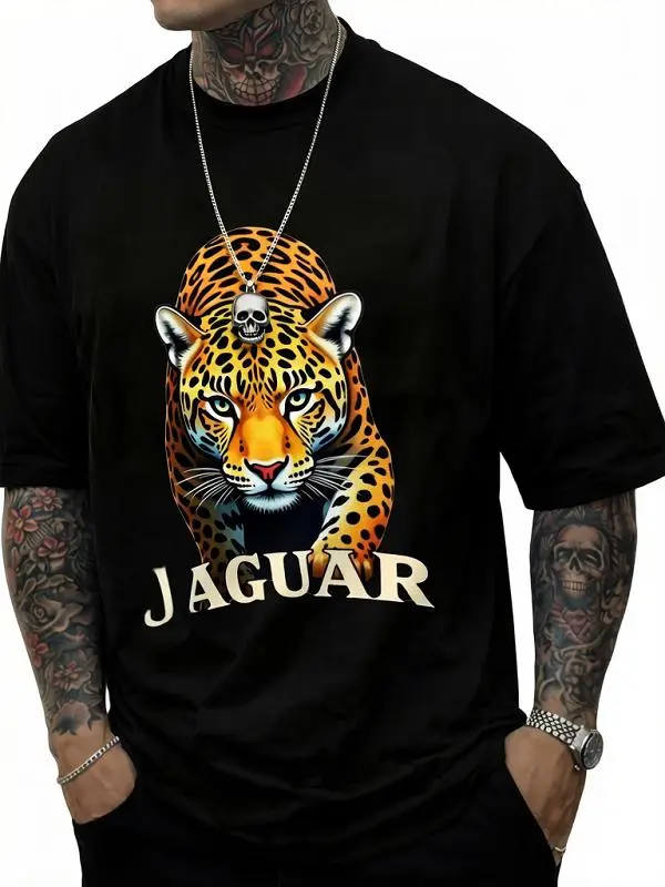 Men's for JAGUAR T-Shirt - Oversized Round Neck Casual Tee with Iconic for JAGUAR Print, Loose Fit Suitable for All-Season Wear, Machine Washable Iconic Brand Shirt for Everyday & Special Occasions Menswear Tops