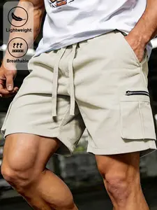 Summer Plus Size Men's Corduroy cargo shorts, Beach Hiking Shorts, Outdoor Commute Casual Wear, Loose Fit, Waist Drawstring