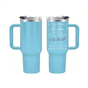40 Oz Doctor Appreciation Tumbler With Handle And Straw Lid - Stainless Steel Insulated Travel Mug, "A Truly Great Doctor" Quote Coffee Cup For Medical Professionals, Keeps Cold/Hot
