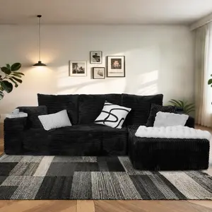 【2 Packages Shipping】105'' Cloud Sectional Couch with L-shape Chaise, Boneless Modular Sofa with Deep Seat, Modern Corduroy Couch for Living Room, No Assembly Required. asthetic decor L-Shaped Sectional Sofa