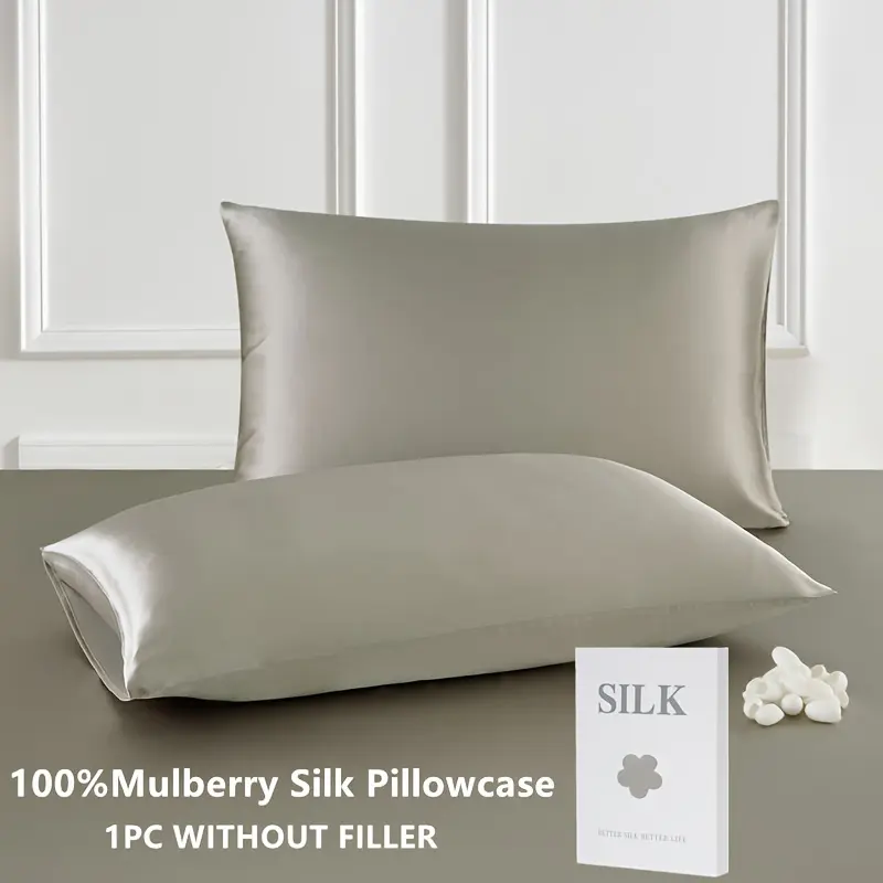 1pc 6A Grade 100% Mulberry Silk Satin Pillowcase, 22 Mommi Weave, Hand Wash Only, Zipper Closure, Luxurious Bedroom Pillow Cover, Multicolor solid color real luxury silky