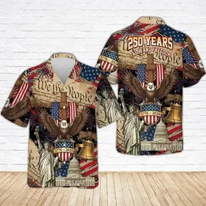USA 250th Anniversary Hawaiian Shirt, America 250 Button Shirt, Patriotic Eagle, Statue Of Liberty, 250 Years Of Freedom and Faith Gift