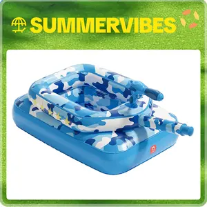 QPAU Kids 3-6 Years Old Tank Pool Float with Water Cannon, 0.35mm Extra Thick Inflatable Pool Toys for Boys Girls Ages 3-6, Heavy Duty Pool Floats with Cushioned Seat for Summer Water Battle, Blue/ Pink