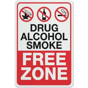 Drug Alcohol Smoke Free Zone Sign Metal Signs 12X8 Inch Rust Free Aluminum,Uv Ink Printing,Durable/Weatherproof Outdoor For Home
