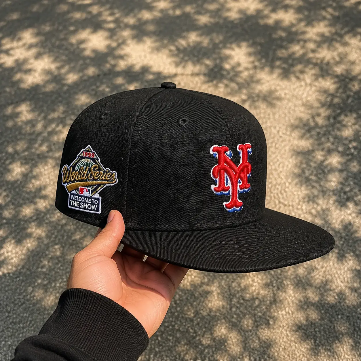 New Era MLB New York Mets World Series 9FIFTY Snapback Cap Black Embroidered Logo Blue Red Outline Baseball Hat Flat Brim Streetwear Limited Edition Gorras