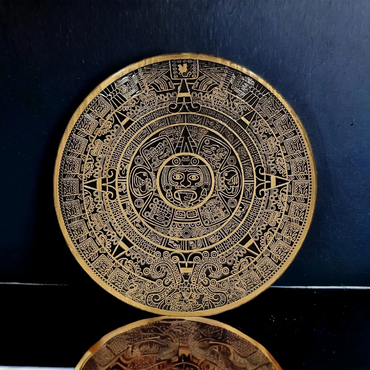 24" Gold and Black Aztec Calendar