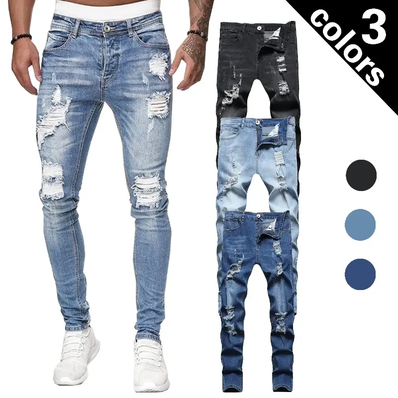 2 Pack Men's Ripped Skinny Jeans Distressed Slim Fit Stretch Denim Pants Multi‑Color Combo Streetwear