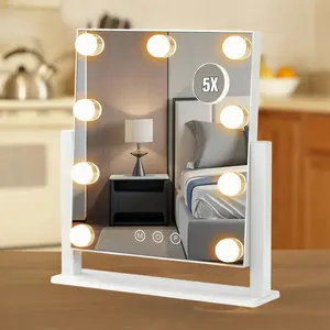 360° rotatable LED bathroom mirror with a magnification of 5 times, adjustable lighting makeup mirror, touch control with memory function, Hollywood-style mirror, bedroom vanity table decoration gift, a gift for women.