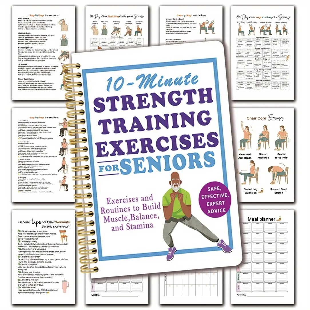 10-Minute Chair Yoga Training Guide: Senior Fitness Exercises and Daily Checks for the elderly, Detailed Movement Explanations, Rehabilitation, Healthy, Spiral Binding Notebook, Durable Spiral Binding, Planner