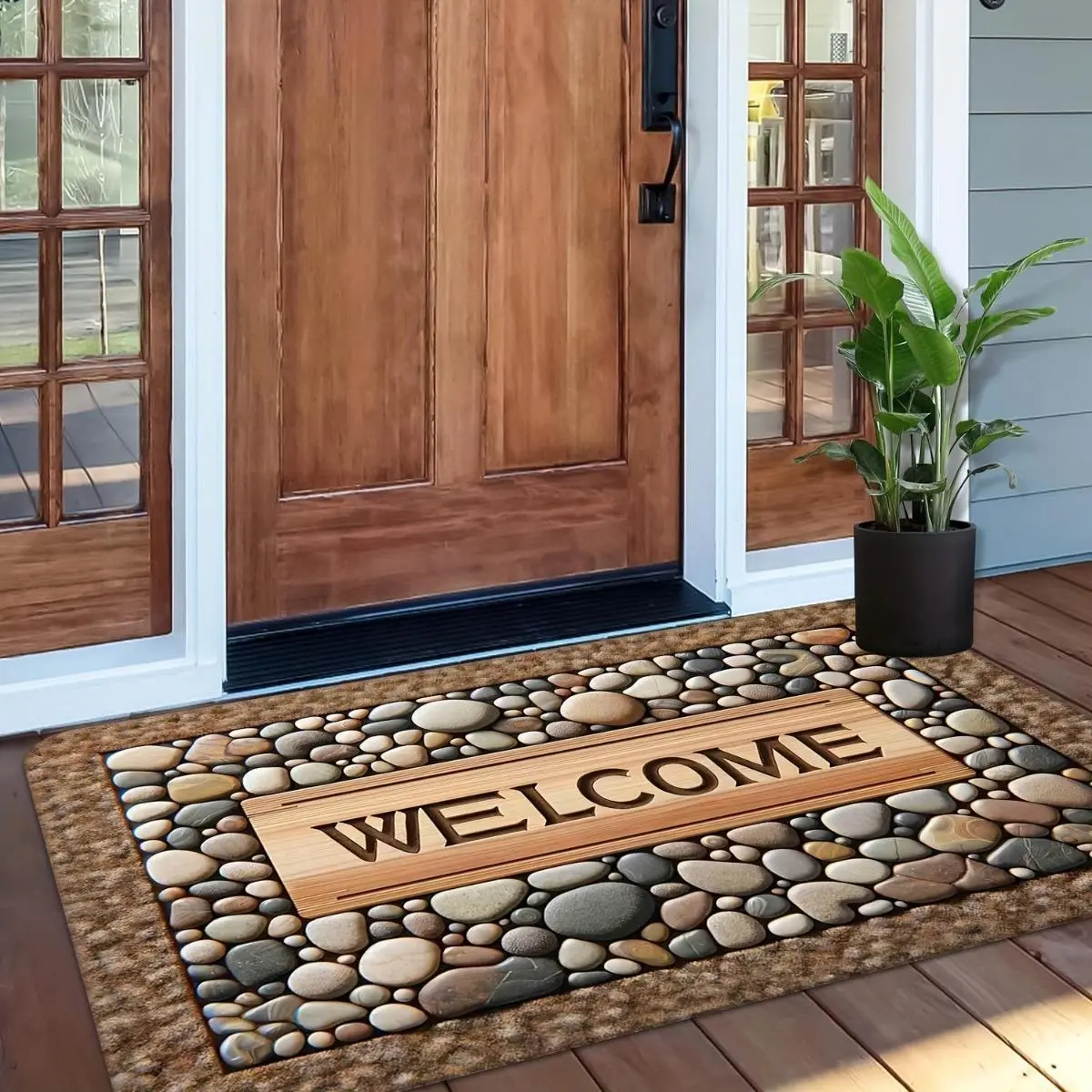 Weatherproof Welcome Mat Stone Doormat Non Slip Rustic Farmhouse Decor Indoor Outdoor Heavy Duty Entryway Rug Front Door Patio Western Cowhide Rug Vintage Boho Rug Bohemian Style Rugs Cow Print Rug