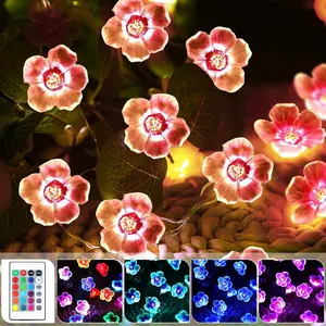 16 Colors Cherry Blossom Flower String Lights, Fairy String with Timer 13 ft 40 LEDs USB Battery Operated Fairy Lights for Bedroom Indoor Wedding Valentines Day(1 Pcs)