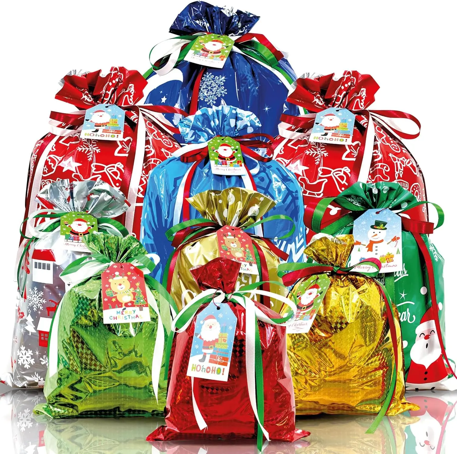 Christmas 38PC Christmas Gift Bags with Tags & Ribbon Ties, Assorted Sizes for Xmas Holiday Present Wrapping & Festival Party Supplies-Small/Medium/Large