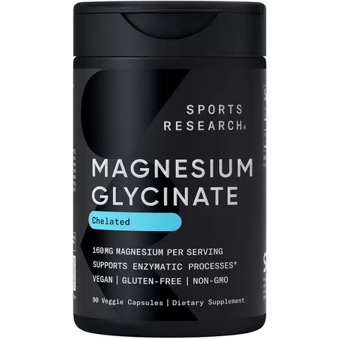 Sports Research Magnesium Glycinate - 160 mg Per Serving - 90 veggie capsules