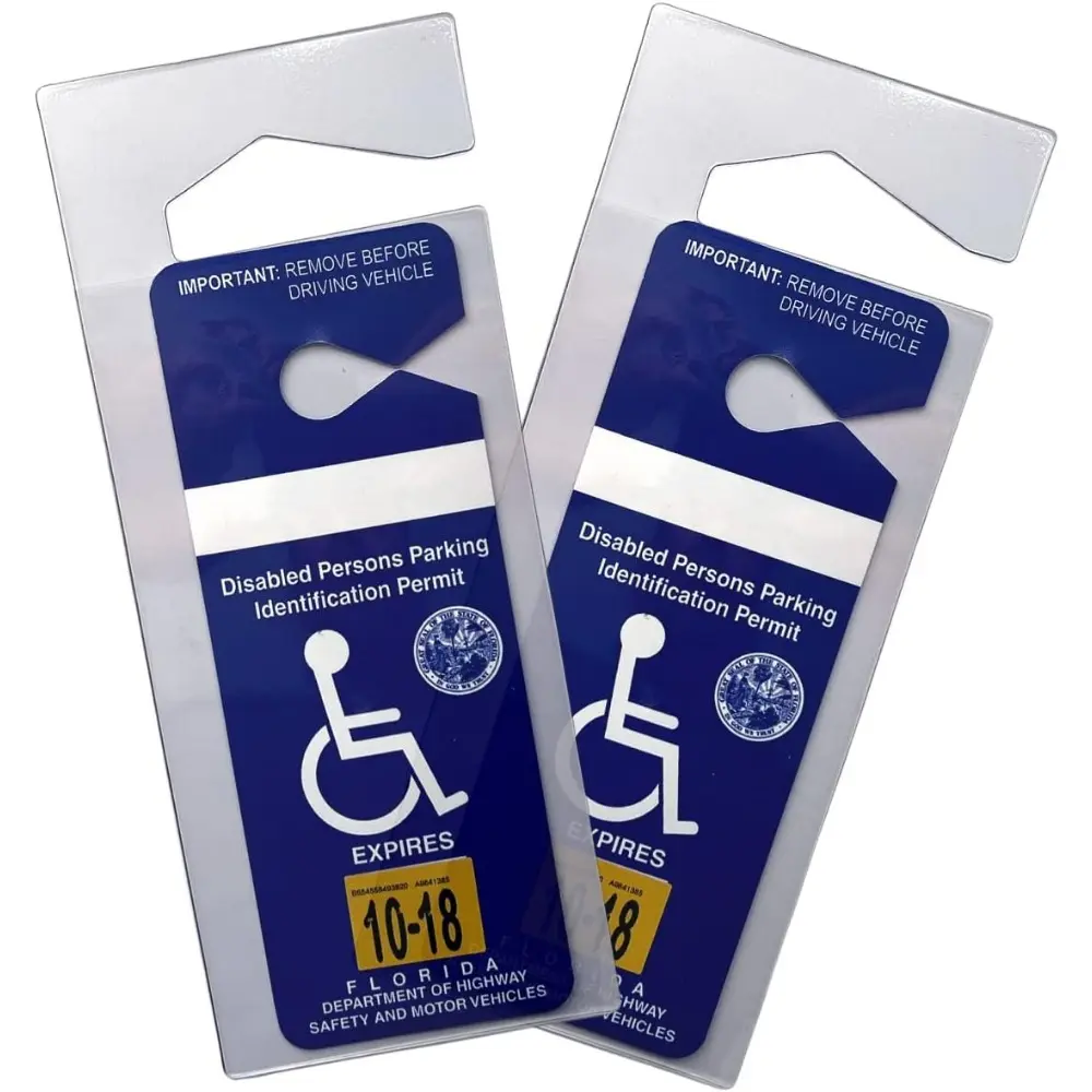 2-Pack Transparent Handicap Placard Protector for Cars, Trucks - Rear View Mirror Hanger, Durable Hard Flexible Plastic Car Tag Cover for Disabled Parking Spots, Enhances Visibility, Holds Permit, Aids Checking State Issued Handicapped Placard, Check Stat