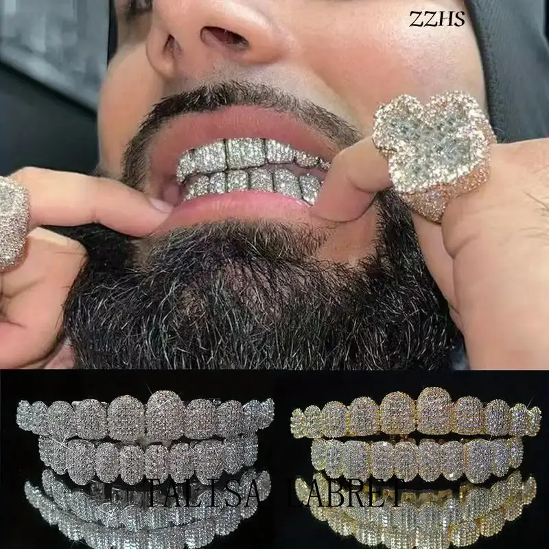 ZZHS Hip Hop Cubic Zirconia Teeth Grills 2pcs Set - 20pcs Top & Bottom Grills for Rappe and Cosplaye with Glittering Finish Oral Heart Shaped Brackets Ceramic BracesTALISA