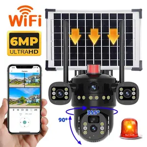 3 Lens Solar Battery Powered Wireless WiFi Outdoor Pan/Tilt Home Security Camera System CCTV,for Valentine’s Day Gift