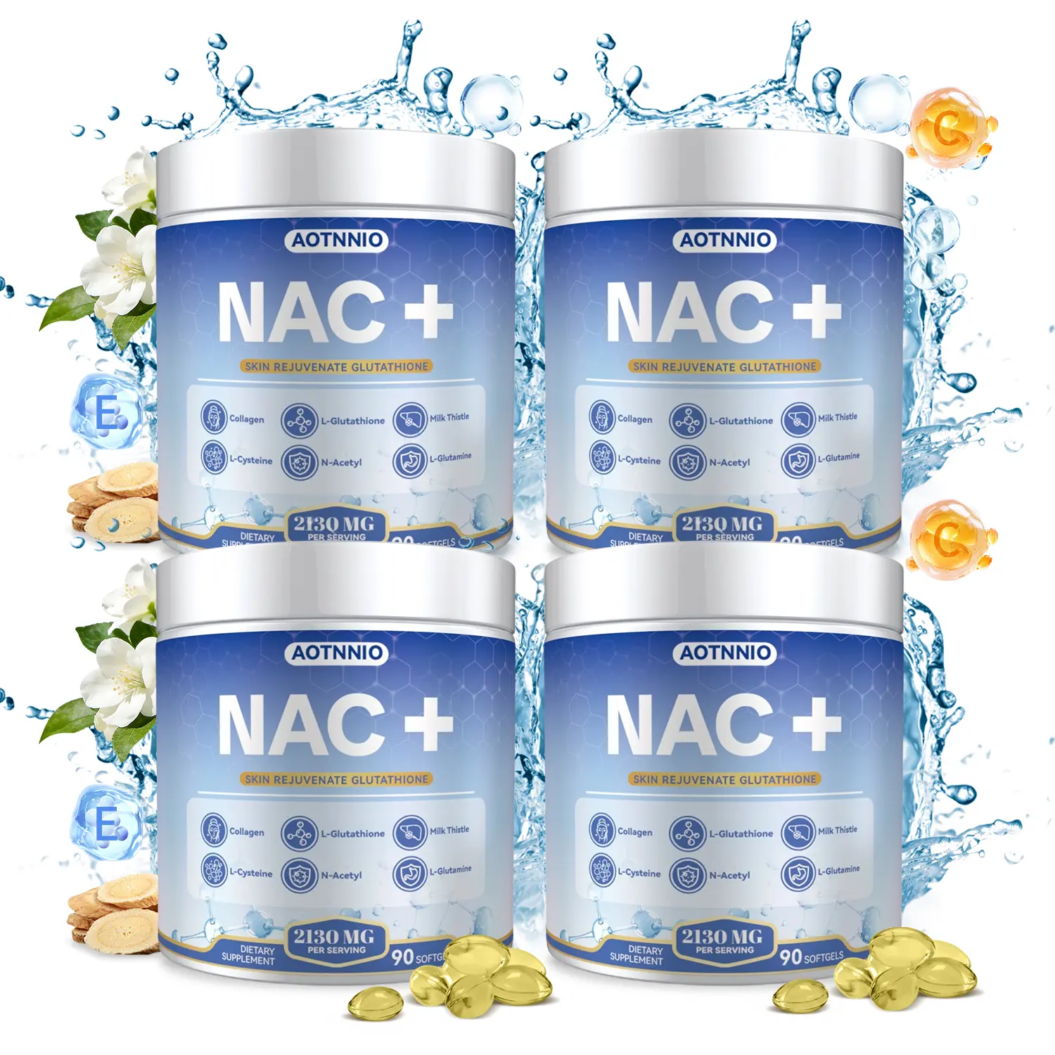 NAC + Glutathione Dietary Supplement for Men & Women | Daily Health Support | Non-GMO & Gluten Free | 90 Capsules