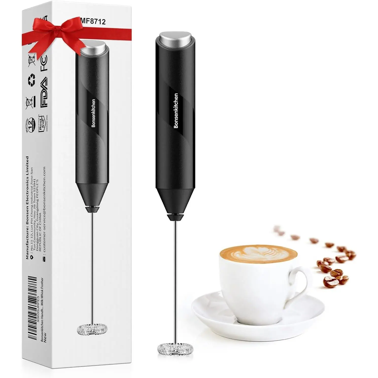 Bonsenkitchen Automatic Milk Frother - Handheld Cordless Battery-Operated Kitchen Mixer with Stainless Steel Whisk for Latte Coffee Making,home essentials