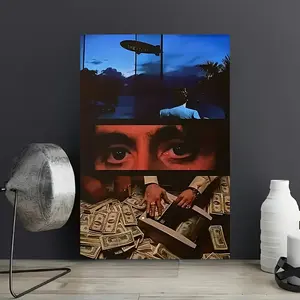 1PC Framed Painting Scarface Canvas Print Poster Classic Gangster Movie Art Mural Decoration Unique Creative Wall Art Decoration for Living Room, Bedroom, Office, Dining Room, Artwork, Perfect Gift and Decoration, Ornaments, Decor, Decoration