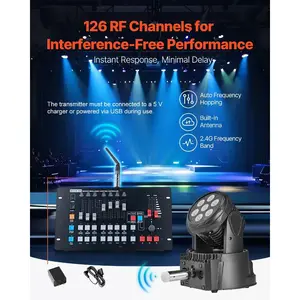 VEVOR DMX Wireless Receiver, 3 Receivers 1 Transmitter, 2.4G ISM Band, 656 ft Transmission Range, Rechargeable Battery, Wireless Stage Lighting Control, for LED Stage Party DJ Bar Lighting, Silver